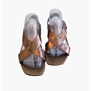 Clark's Size 10 Leather  Elegant Stylist Sandal Cork Wedge Platform Gold Tone